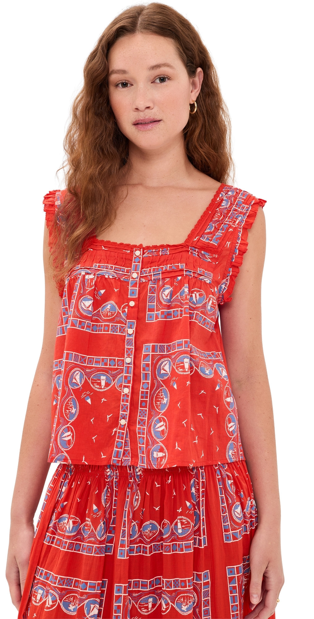 THE GREAT. The Victorian Pleat Tank Top Red Sailboat Bandana 2 | Shopbop