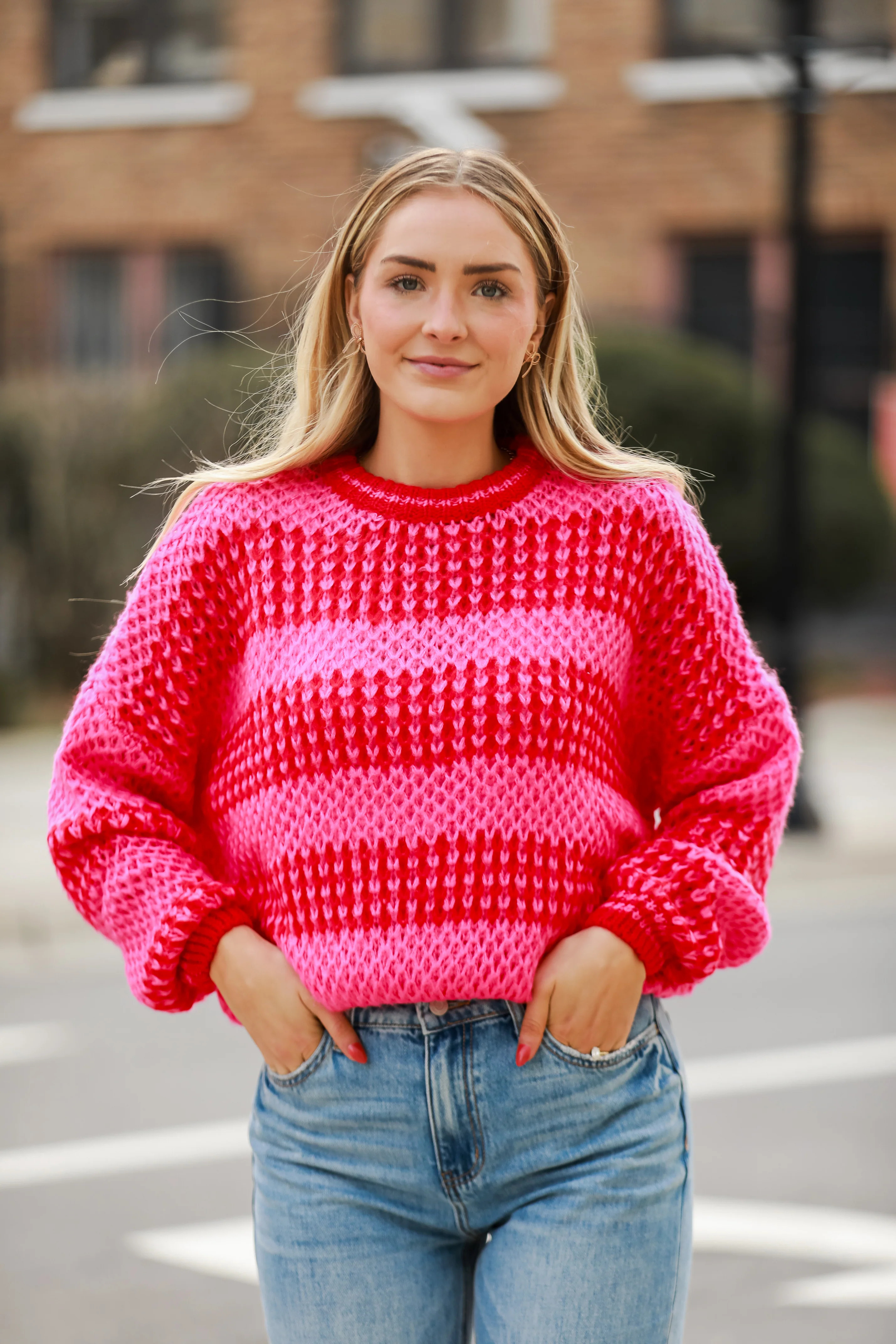 Always In Your Heart Pink Striped Oversized Sweater | Dress Up