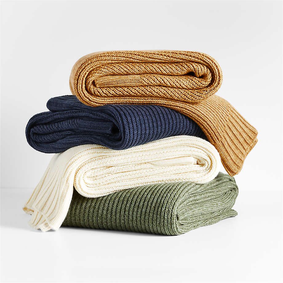 Equinox Cream Sweater Knit Holiday Throw Blanket 70"x50" | Crate & Barrel | Crate & Barrel