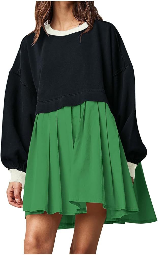 Womens Oversized Sweatshirt Dress 2023 Fall Fashion Long Sleeve Pullover Tops Relaxed Fit Sweatsh... | Amazon (US)