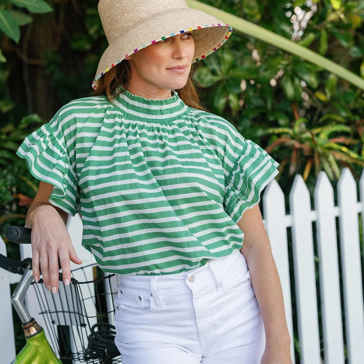Green and White Stripe Flutter Top | Sunshine Tienda
