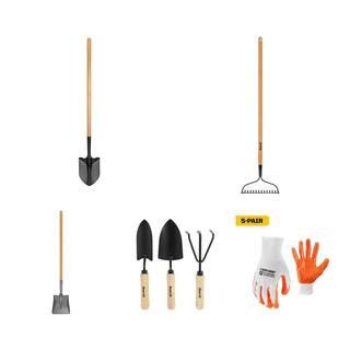 43.3 in. Shovel, 47 in. Bow Rake and Transfer Shovel, 3-Piece Garden Tool Set and Nitrile Gloves ... | The Home Depot