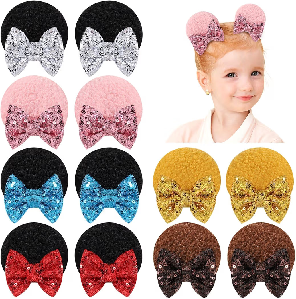 12Pcs Baby Girl Clips Mouse Ears Clips Bows with Sequin Polka Dot Bow Baby Hair Clips Bows for Girls | Amazon (US)