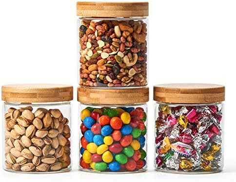 EZOWare 4 Piece Airtight Clear Glass Jars, Kitchen Storage Canister Set with Natural Bamboo Lids ... | Amazon (CA)