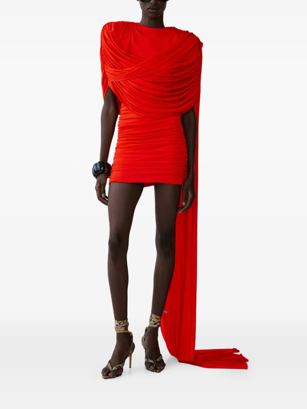 The New Arrivals Ilkyaz Ozel Khara draped-detail Mini Dress | Red | FARFETCH | Farfetch Global