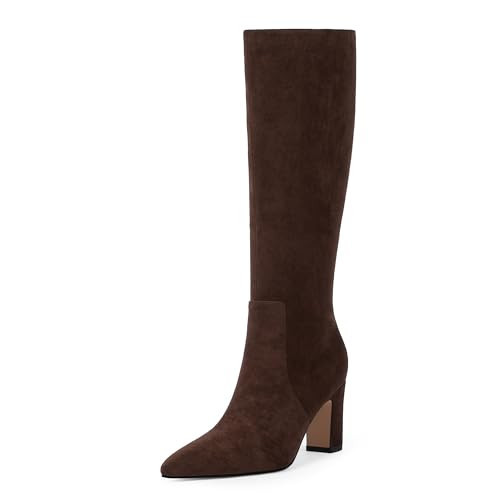 Women's Knee High Tall Boots Pointed Toe Chunky Heel, Chocolate Suede, 7.5 | Amazon (US)