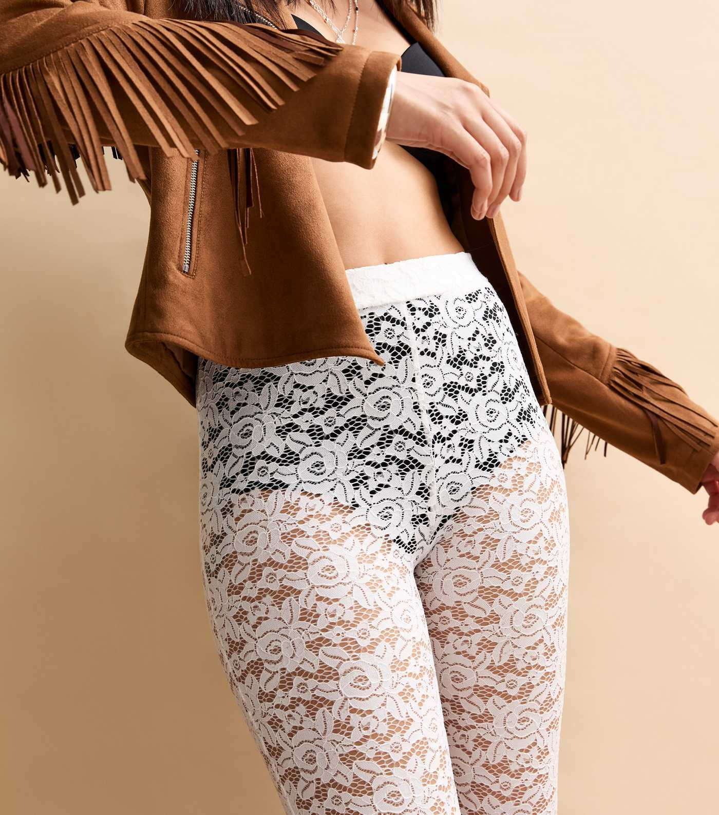 White Semi-Sheer Floral Lace Kick Flare Trousers | New Look | New Look (UK)