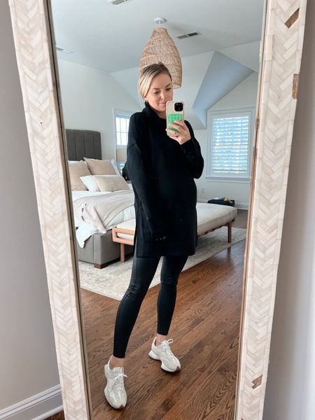 Turtleneck tunic from Spanx - 10% off with code KENDALLXSPANX // sized up to the medium for the bump, but wish I went with my normal size small // size small maternity faux leather leggings 

pregnancy style, casual outfit

#LTKbump #LTKstyletip #LTKtravel
