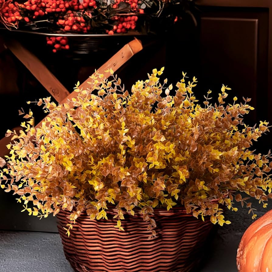 Artificial Faux Mums Plants Flowers for Fall Outdoor Decoration,12 PCS Autumn Eucalyptus Plants F... | Amazon (US)