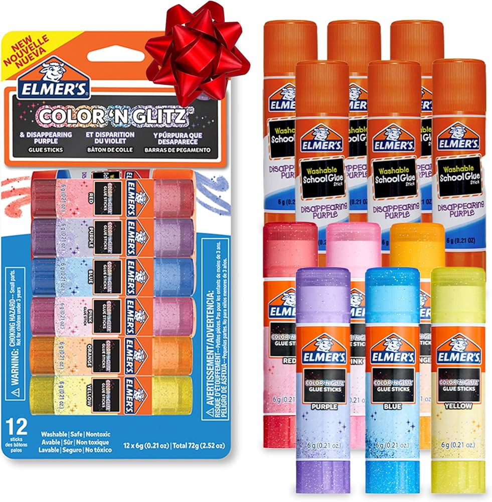 Elmer’s Color 'n Glitz Glue Sticks, Washable, Assorted Colors, Includes Disappearing Purple, 6 ... | Amazon (US)