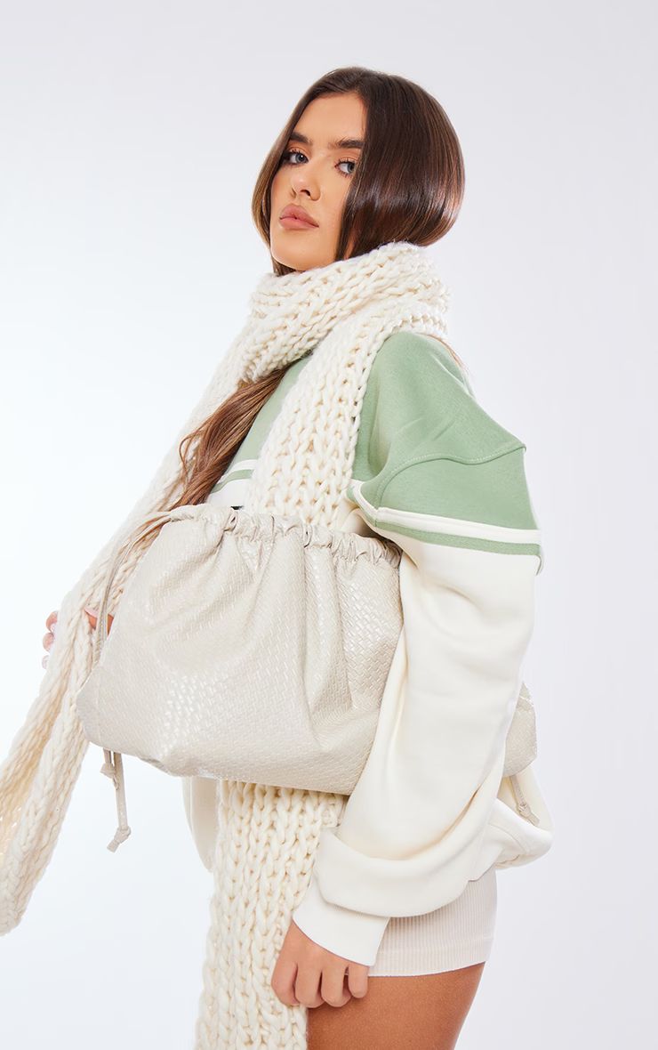 Cream Weave Slouchy Drawstring Clutch Bag | PrettyLittleThing US