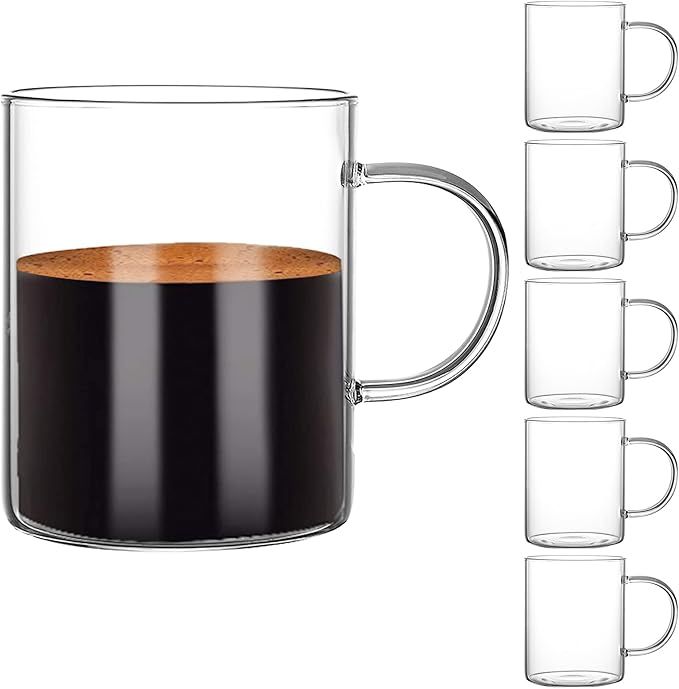 Glass Coffee Mugs Set of 6, Aoeoe 15 oz Large Coffee Mug, Wide Mouth Glass Mugs, Mocha Hot Bevera... | Amazon (US)