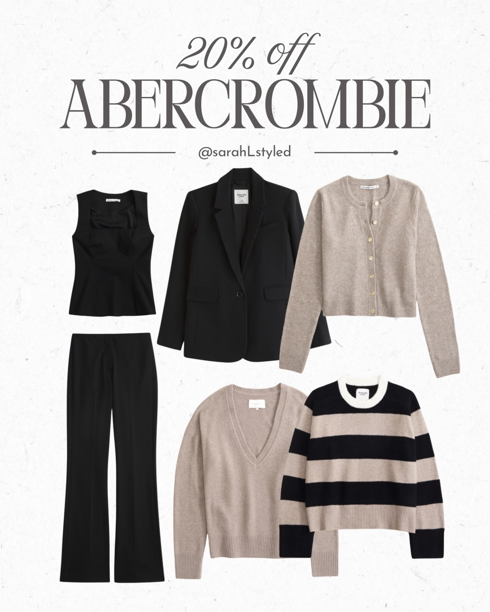 Abercrombie favorites marked down — timeless neutrals you’ll wear on repeat.

Abercrombie sale, Abercrombie outfits, Abercrombie sweaters, neutral outfit staples, capsule wardrobe basics, elevated everyday outfits, classic fall outfits, workwear outfit ideas, black blazer outfit, tailored pants outfit, chic neutral style, minimalist wardrobe, women’s everyday outfits

#LTKootd #LTKSaleAlert