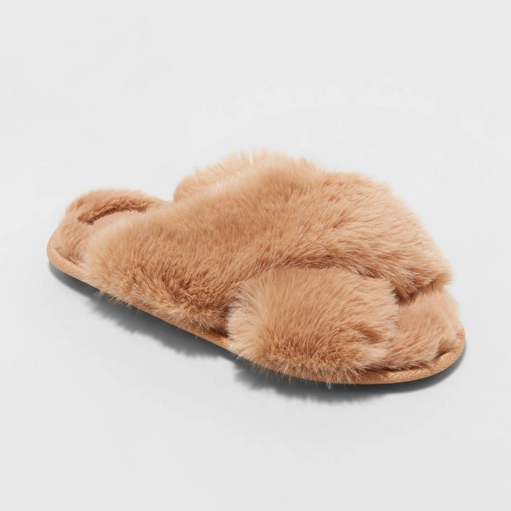 Women's Paris Crossband Fur Slide Slippers - Stars Above™ | Target