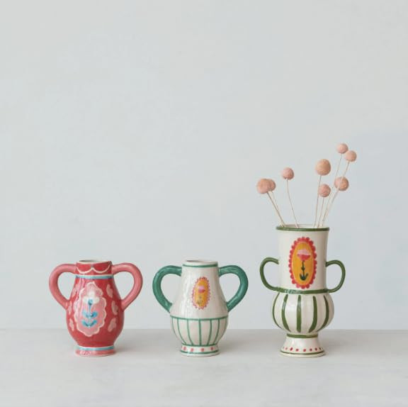 Hand-Painted Stoneware Urn w/ Flower & Handles, 2 Styles © | Amazon (US)