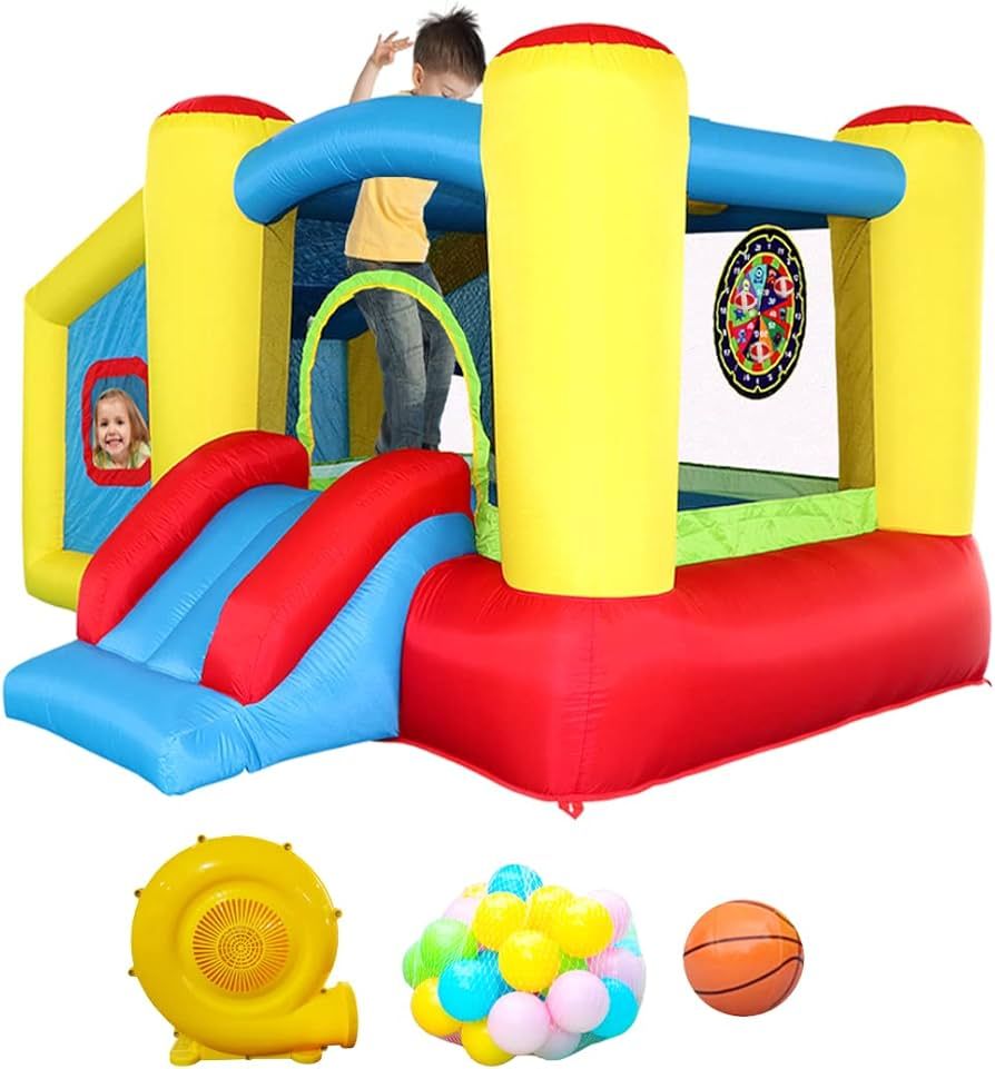 Amazon.com: WELLFUNTIME Inflatable Bounce House with Blower, Jumping Castle Slide, Kids Bouncer w... | Amazon (US)