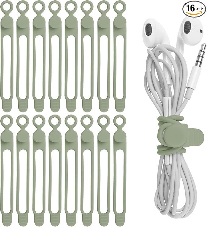 16Pcs Silicone Cable Ties Cord Organizer for Bundling Earphone, Phone Charger, Computer Cords, Re... | Amazon (US)