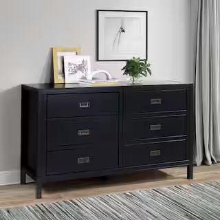 57" Classic Solid Wood 6-Drawer Dresser - Black | The Home Depot