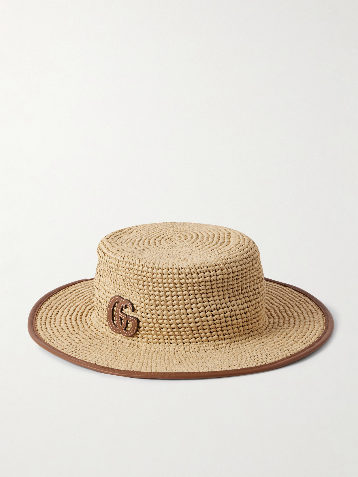 Gucci - Appliquéd Leather-trimmed Straw Hat - Brown | NET-A-PORTER (US)
