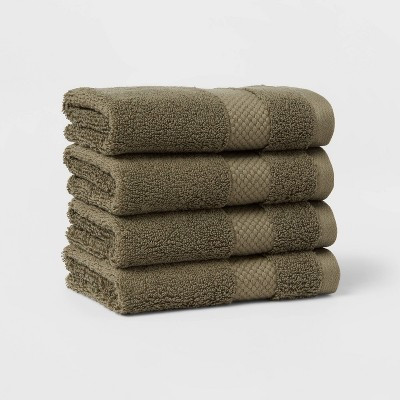 4pc Performance Plus Washcloths Dark Green - Threshold™: Heavyweight Cotton, Terry, Fade-Resist... | Target
