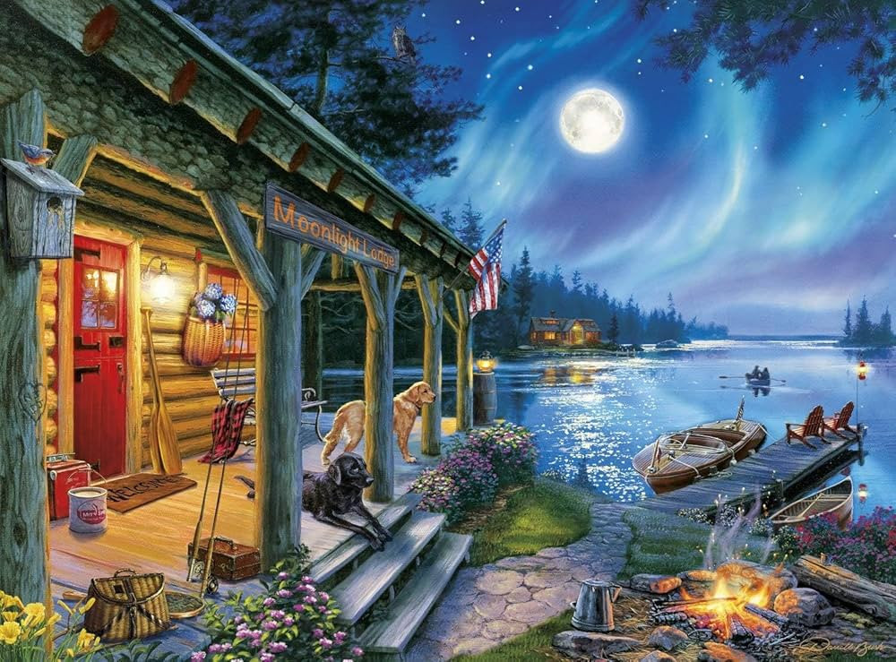 Buffalo Games - Darrell Bush - Moonlight Lodge - 1000 Piece Jigsaw Puzzle , Blue | Amazon (US)