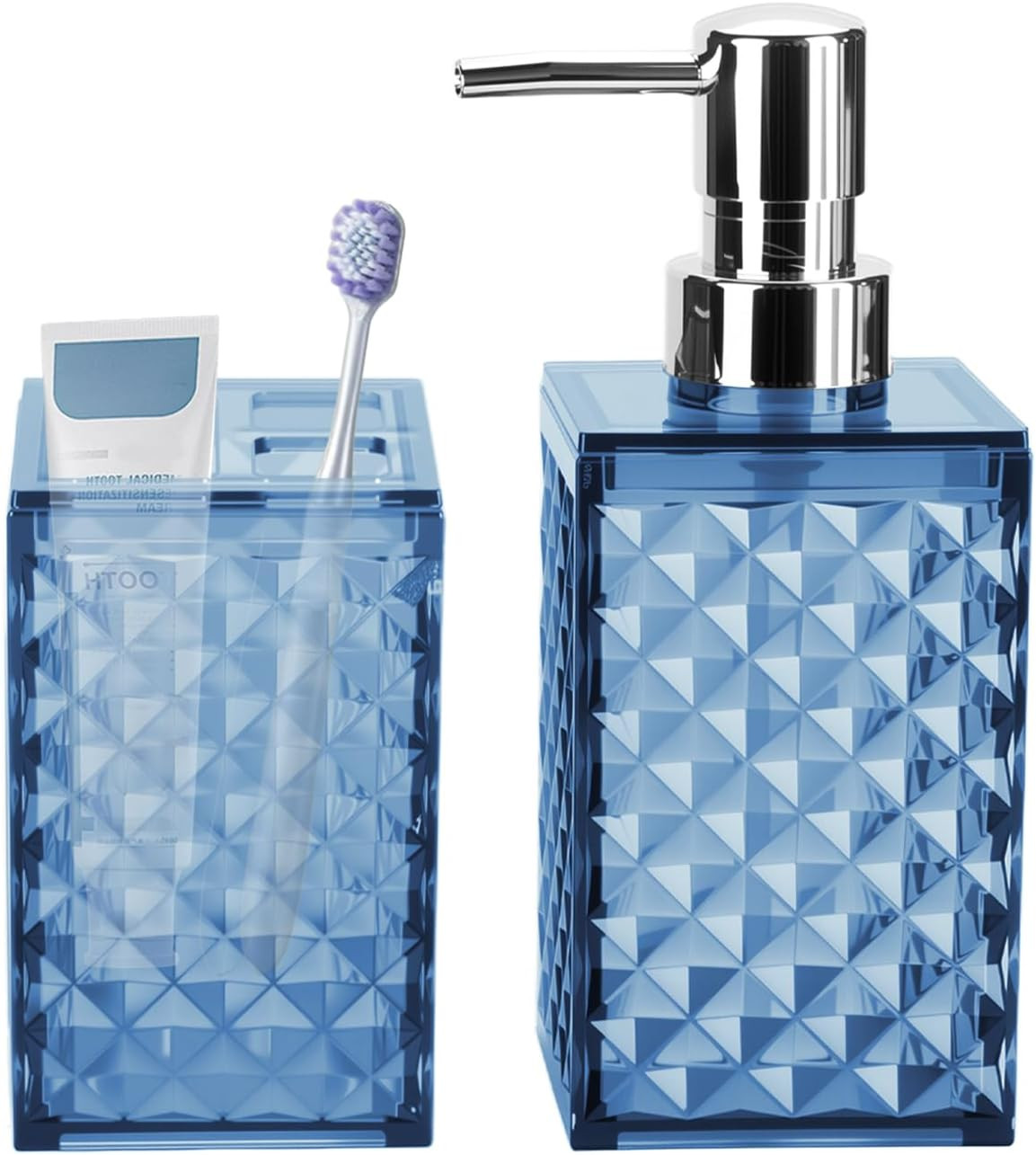 Bathroom Accessories Set 2 PCS, Blue Soap Dispenser and Toothbrush Holder | Amazon (US)