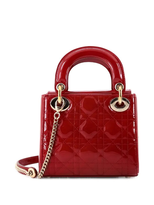 Christian Dior Pre-Owned Lady Dior Chain Bag Cannage Quilt Patent Mini Satchel | Red | FARFETCH | Farfetch Global