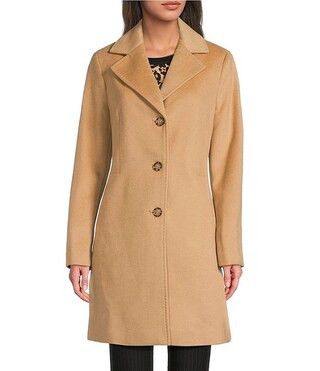 Wool Cashmere Blend Notch Collar Button Front Reefer Coat | Dillard's