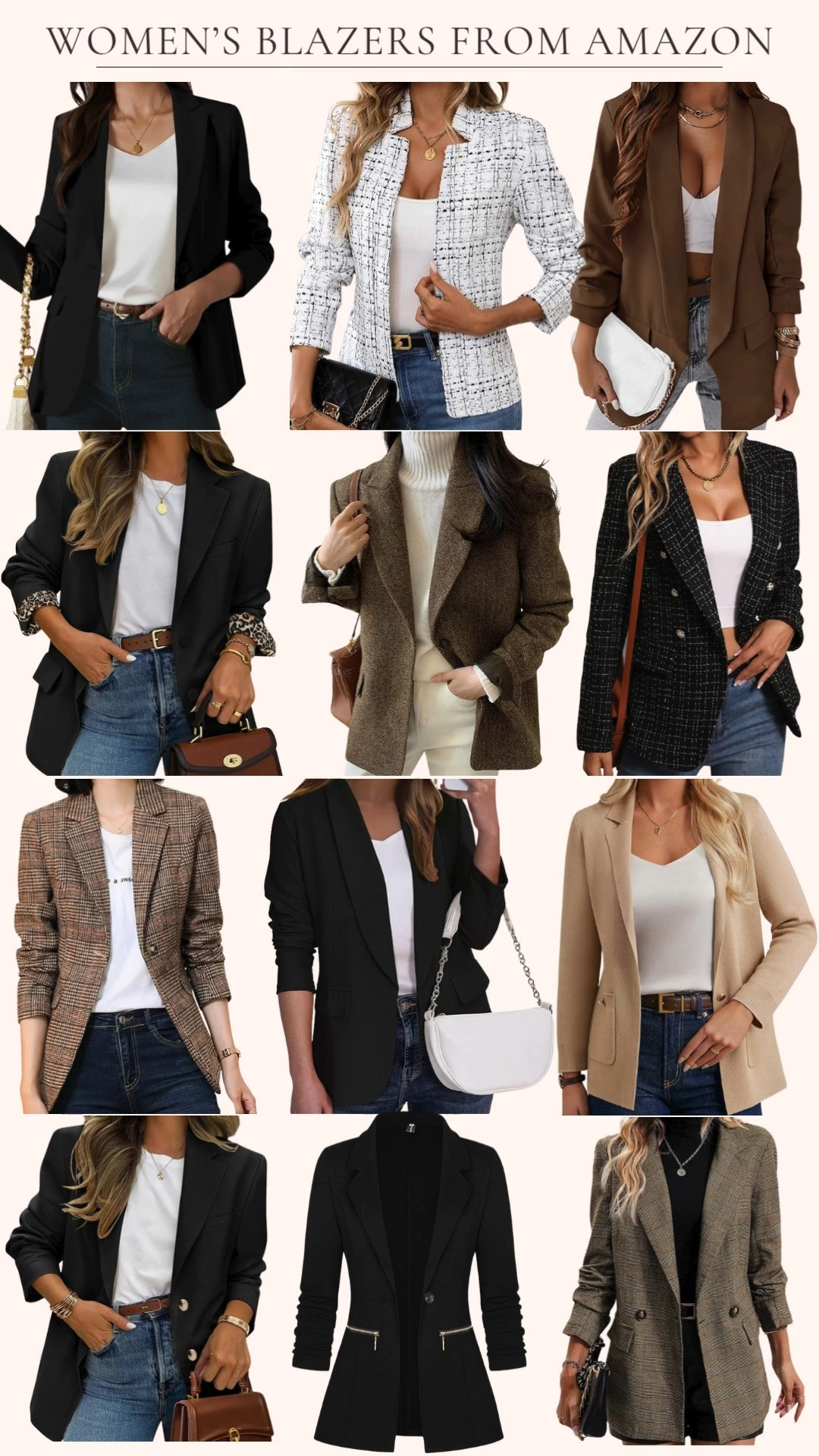 Women's Blazers From Amazon. They are classic, polished, and perfect for work or weekend style 🤎 From black and plaid blazers to tweed and boyfriend styles, these lapel collar suit jackets are the ultimate blend of business and casual chic. A lined, tailored blazer is the wardrobe essential that instantly elevates any look! 

 #LTKOver40 #LTKFindsUnder50 #LTKStyleTip