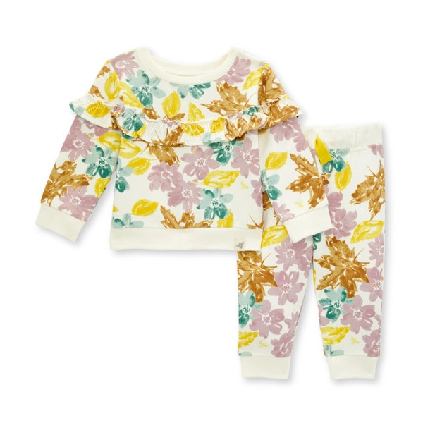 Foliage Floral Organic Girl French Terry Top & Pant Set | Burts Bees Baby
