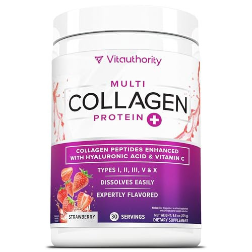 Multi Collagen Peptides Powder for Women - Hydrolyzed Flavored Collagen Powder for Women with Types I II III V & X Vitamin C & Hyaluronic Acid for Hair Skin and Nails (Strawberry) - 30 Servings | Amazon (US)