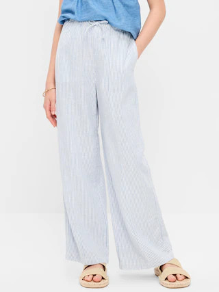 Striped Linen-Blend Wide-Leg Pants for Girls | Old Navy (US)