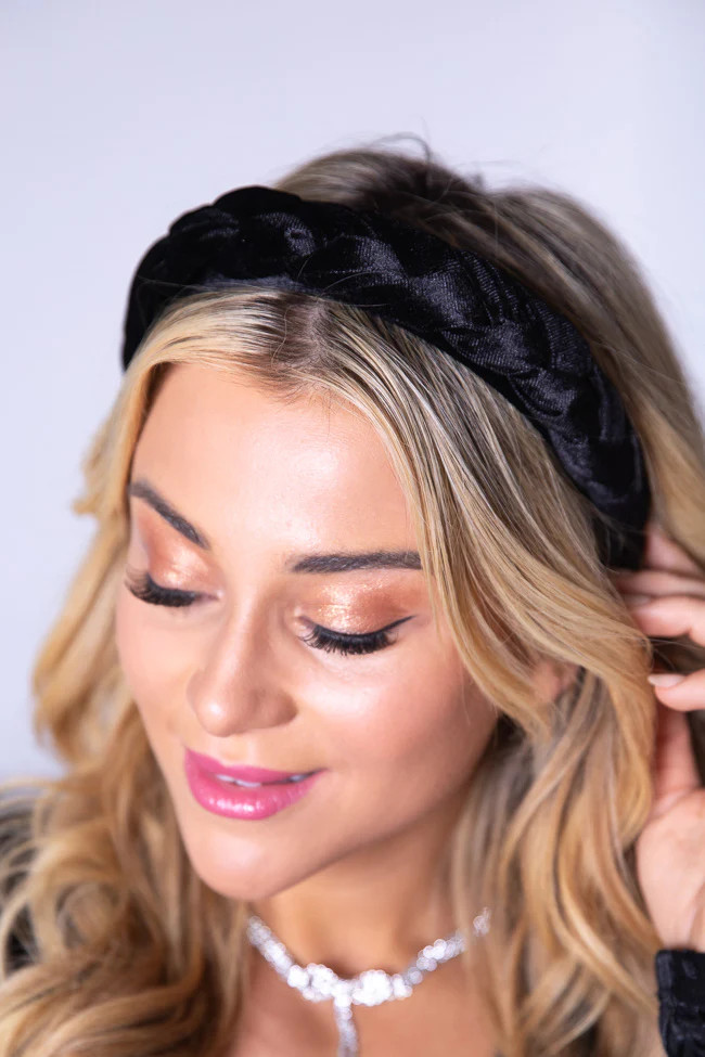 Black Velvet Braided Headband | Pink Lily