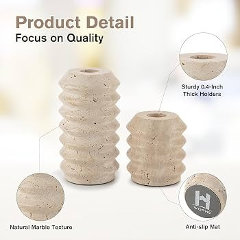 WORHE Candle Holders True Natural Travertine Stone 0.4" Thick, Set of 2 Premium Marble Candlestic... | Amazon (US)
