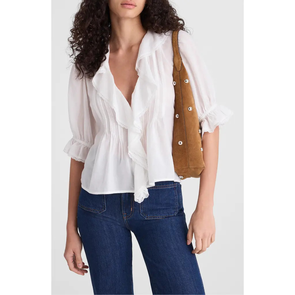 Madewell Cotton Blend Ruffle Top in White at Nordstrom, Size Medium | Nordstrom