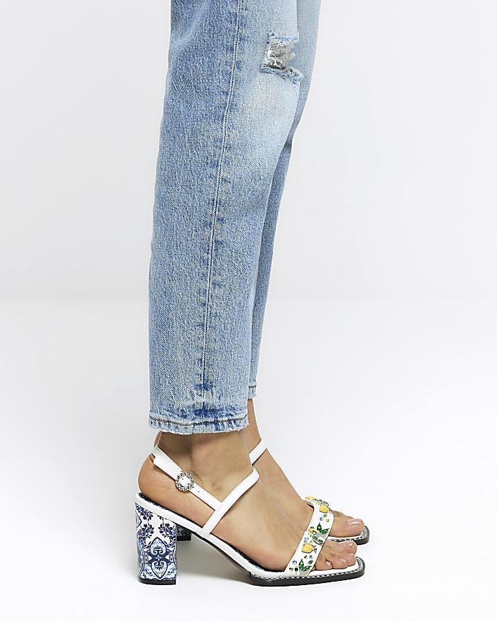 White embellished heeled sandals | River Island (UK & IE)