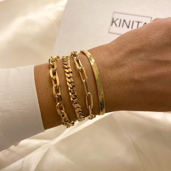 link chain bracelet, stacking bracelets, gold paperclip chain bracelet womens, chunky link chain ... | Etsy (US)