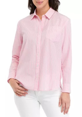 Crown & Ivy Women's Striped Button Down Top, Pink, Medium | Belk