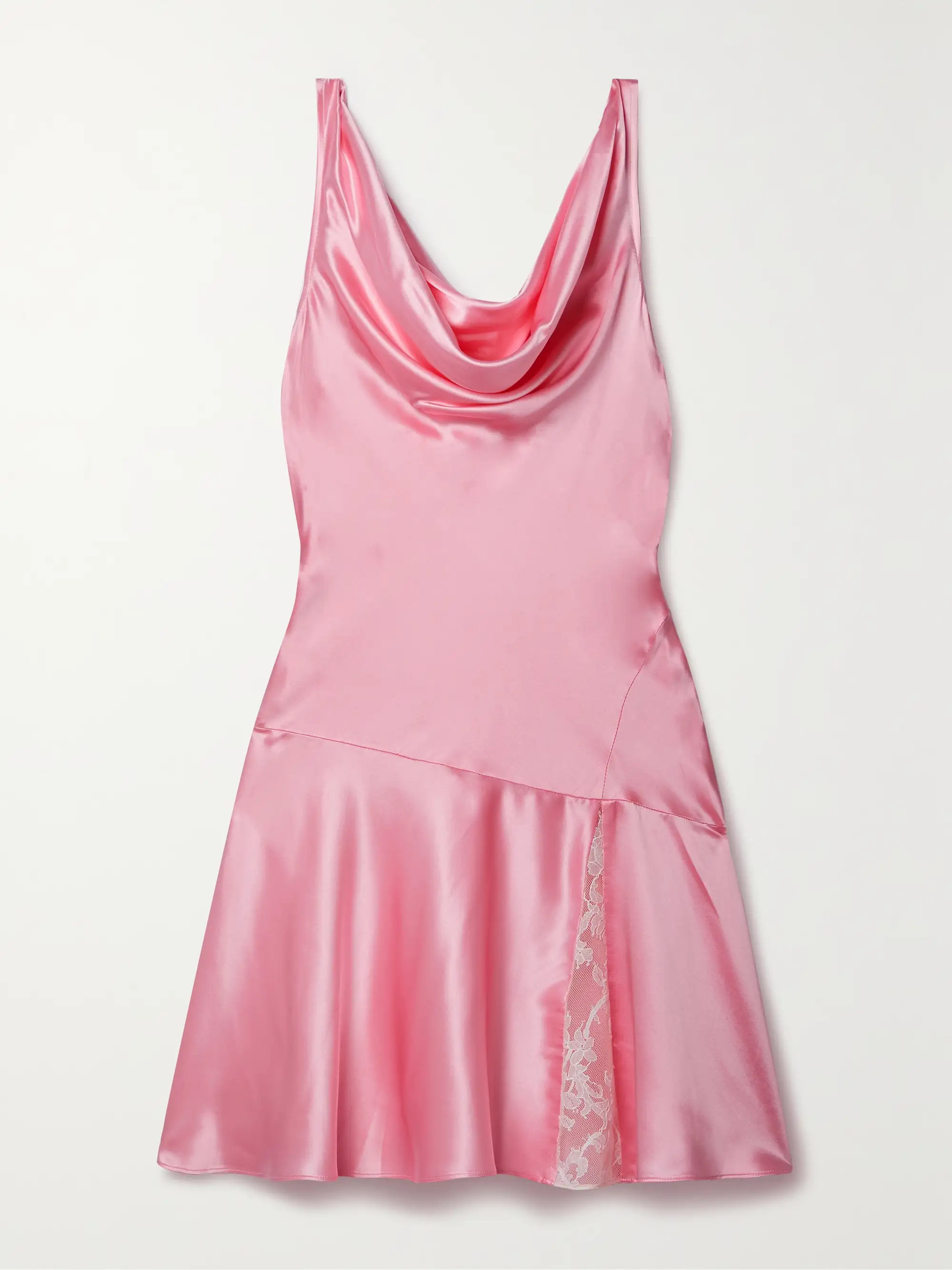 LOVESHACKFANCY Lionel draped lace-trimmed silk-charmeuse mini dress | NET-A-PORTER | NET-A-PORTER (US)