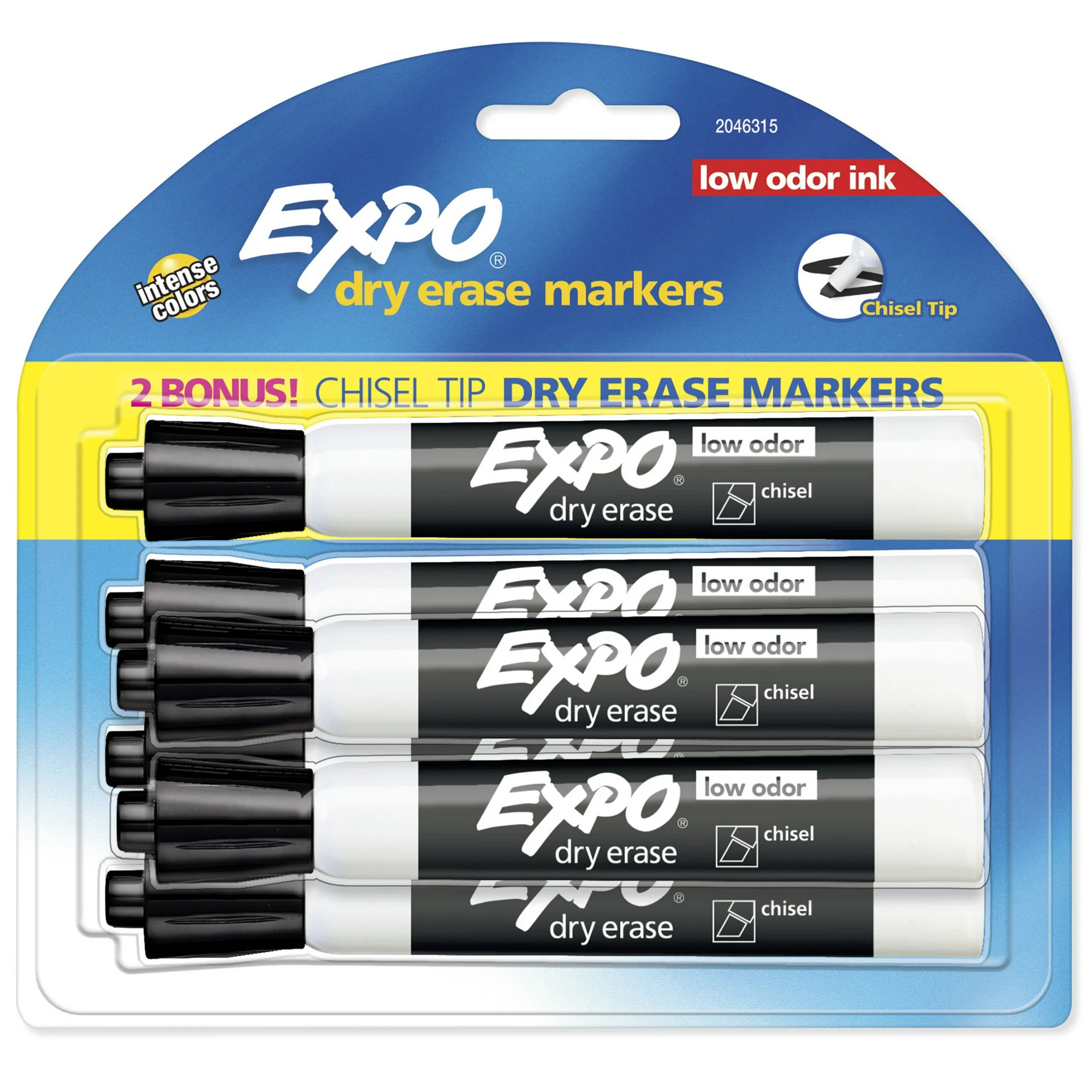 Expo Low Odor Dry Erase Markers, Chisel Tip, Black, Includes 2 Bonus Markers, 6 Count - Walmart.c... | Walmart (US)