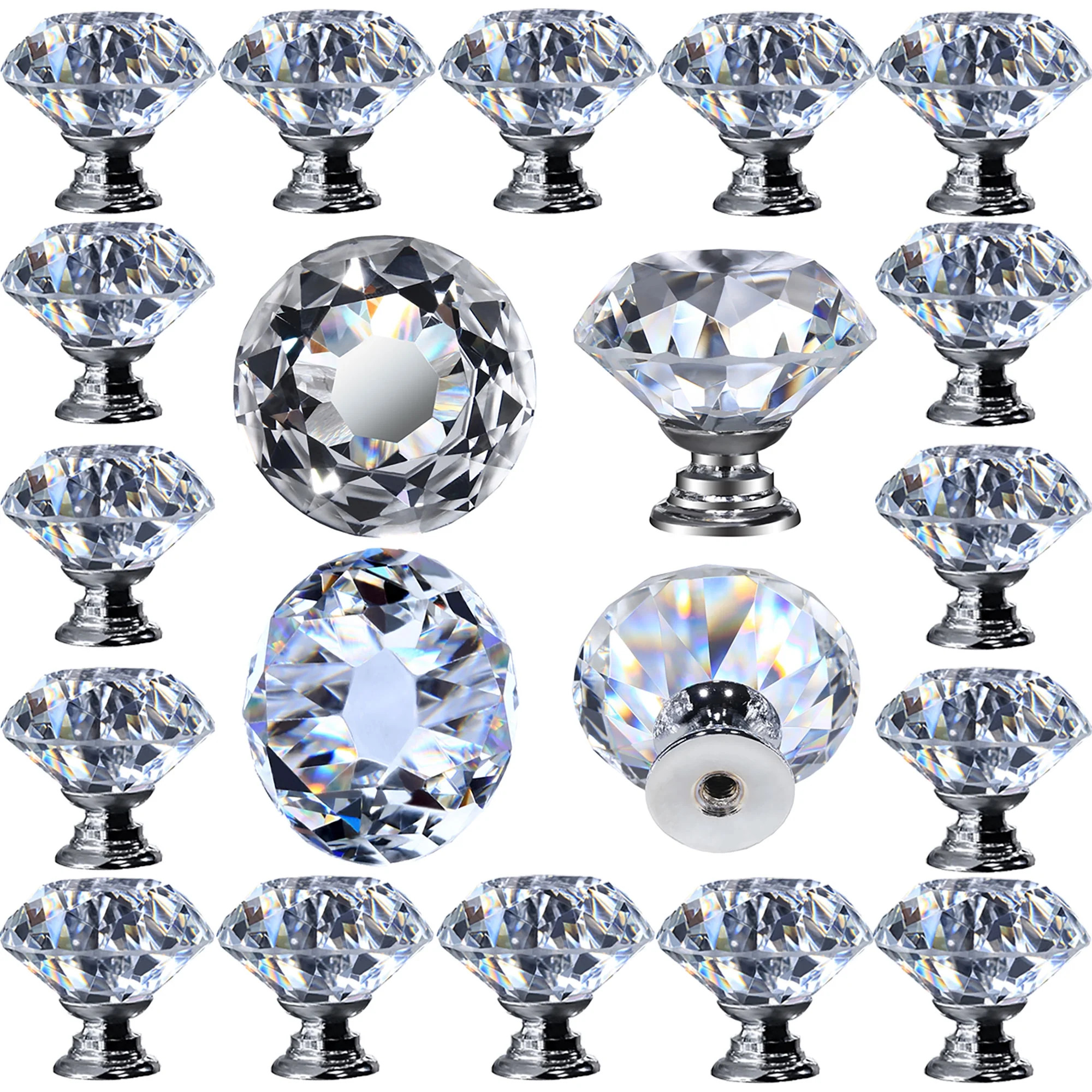Wynmarts 12 pcs Crystal Glass Drawer Silver Pulls Decorative Knobs for Kitchen Bathroom Cabinet, ... | Walmart (US)