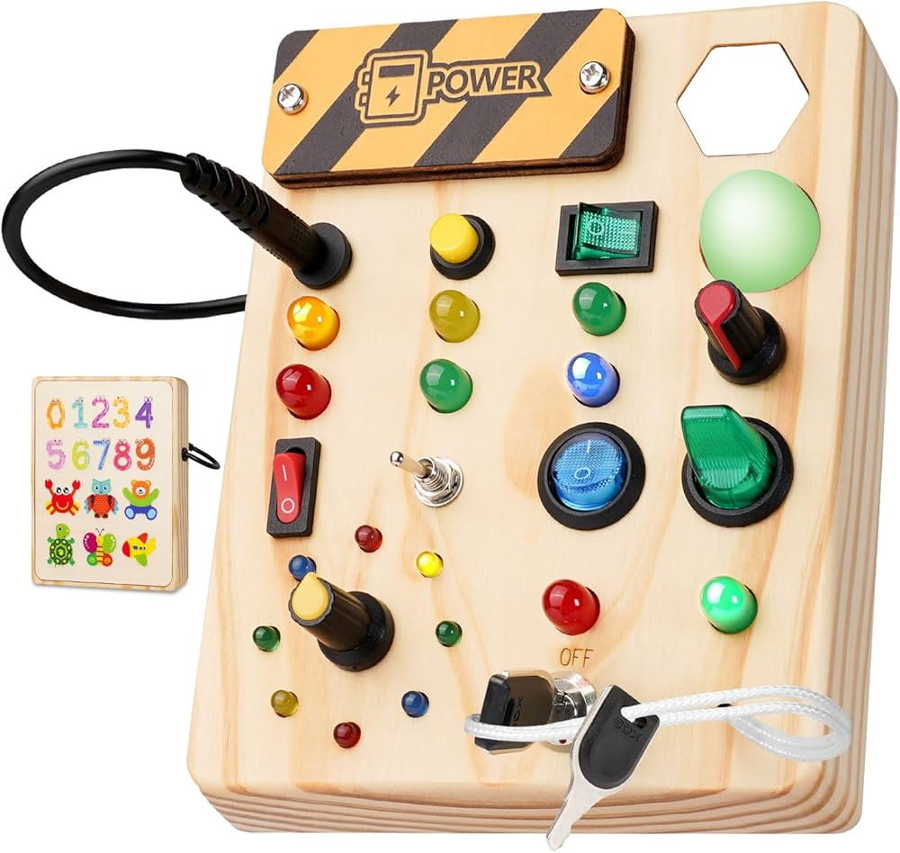 Montessori Busy Board Toys: Wooden Sensory Toy for Toddler with LED Light Up Switch, Educational/... | Amazon (US)