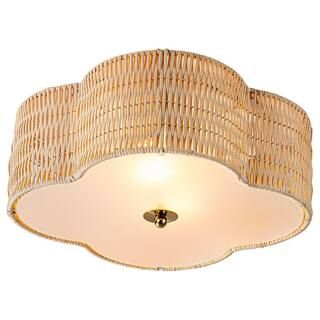 14.5 in. 2-Light Rattan Ceiling Flush Mount with Glass Bottom | The Home Depot