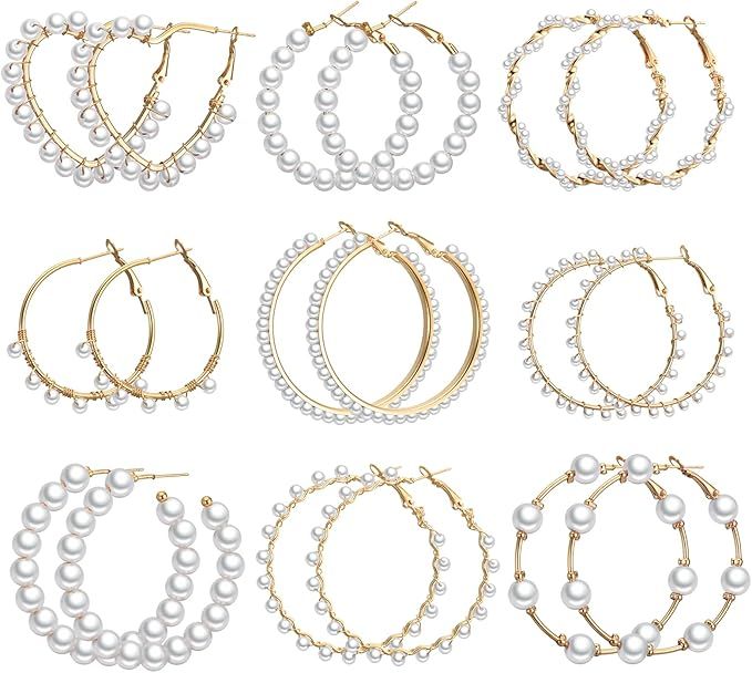 Adoshine Pearl Hoop Earrings for Women Pearl Earrings Pearl Hoops Lightweight Open Large Circle D... | Amazon (US)