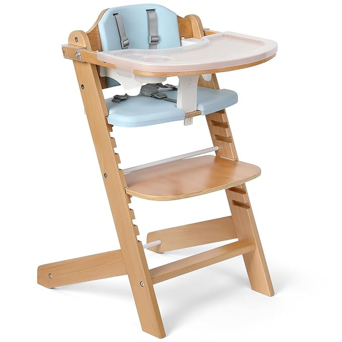Cowiewie Natural Wooden High Chair for Babies & Toddlers 3-Tier Remove & Adjustable Tray, 8 Adjus... | Amazon (US)