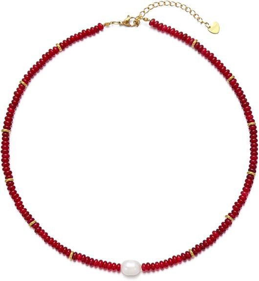 Beaded Necklaces for Women Gemstone Necklace with Freshwater Pearl Crystal Beaded Necklace Natura... | Amazon (US)