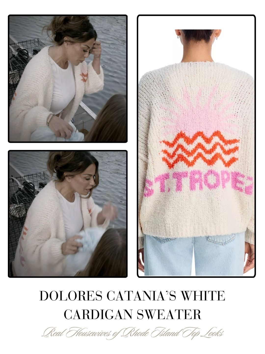 Dolores Catania’s White San Tropez Cardigan Sweater on The Real Housewives of Rhode Island Season 1 Episode 1