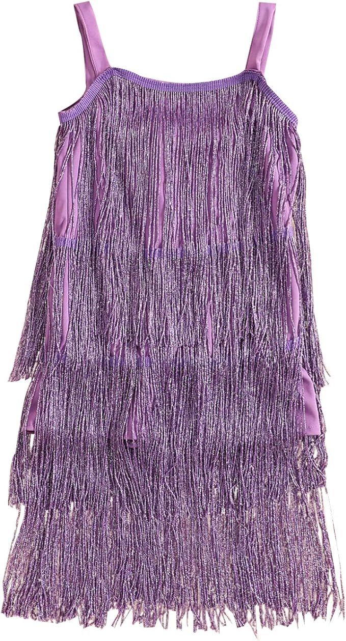 WALLARENEAR Kids Sequin Fringe Dress Sparkling Tassel Sleeveless Dress Little Girls Dance Wear Pa... | Amazon (US)