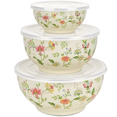 TINANA Enamel Mixing Bowls with Lids 3 Pack, Vintage Floral Nesting Bowls Set, 4.5/3/1 QT Enamelware Bowls for Salad, Food Prep, Serving and Storage | Walmart (US)