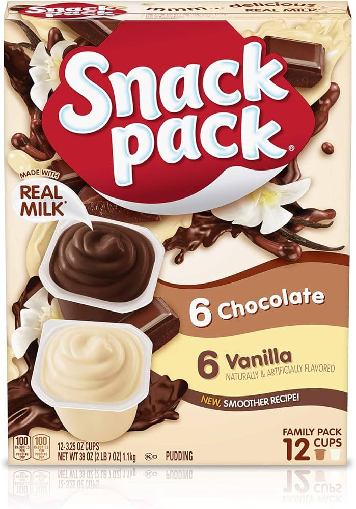 Snack Pack Chocolate and Vanilla Flavored Pudding Cups Family Pack, 12 Count Pudding Cups | Amazon (US)